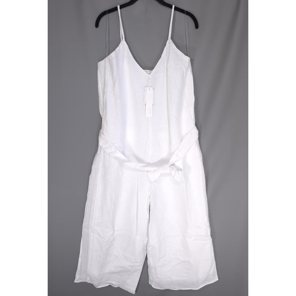 LA BLANCA New Jumpsuit Seaside Women's MEDIUM White Vneck Sleeveless 100% Cotton - Picture 3 of 12